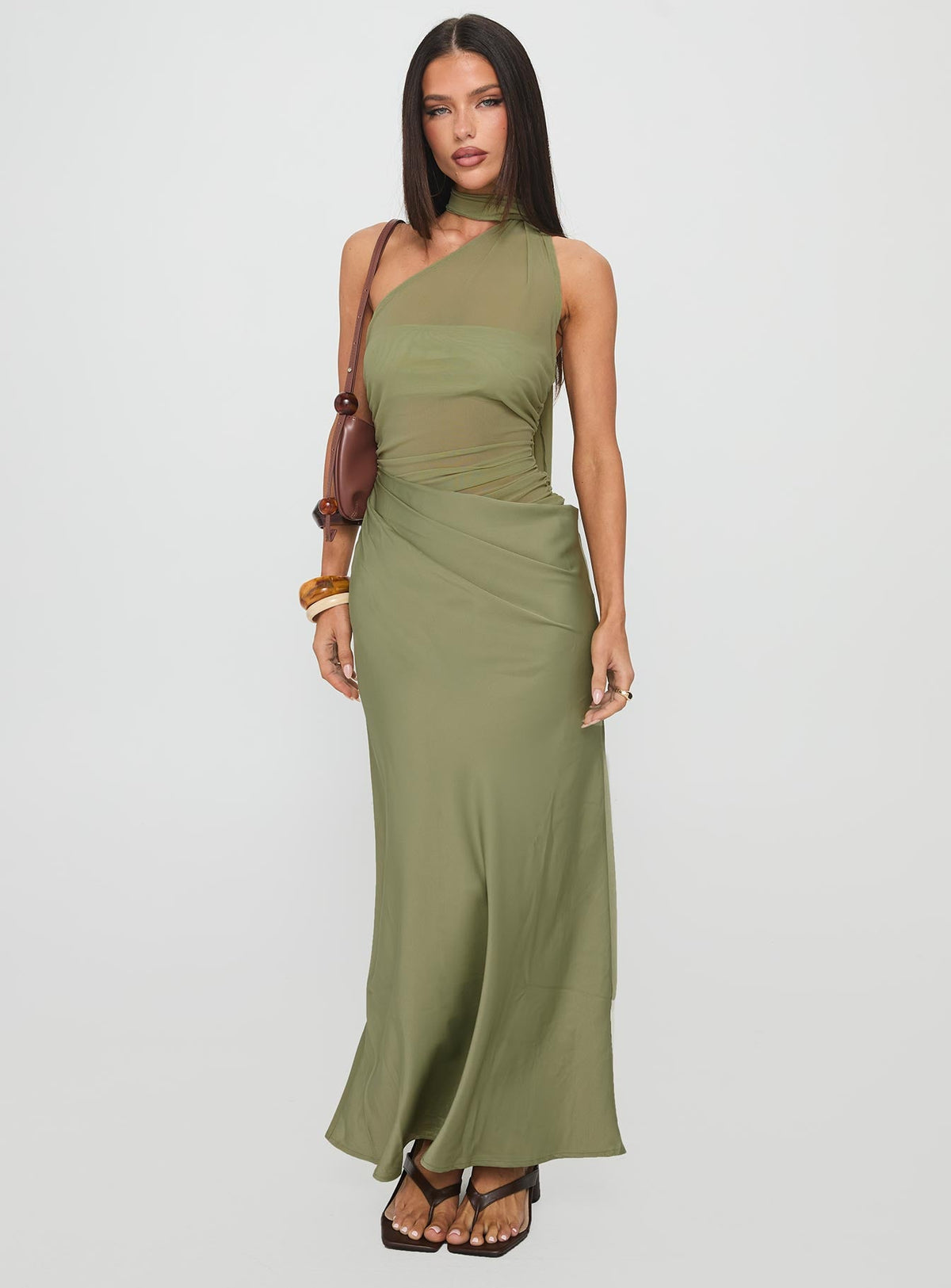 Indiara Halter Mesh Maxi Dress Green