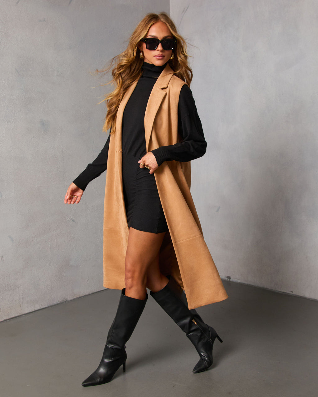 Autumn Reign Belted Suede Trench Longline Vest