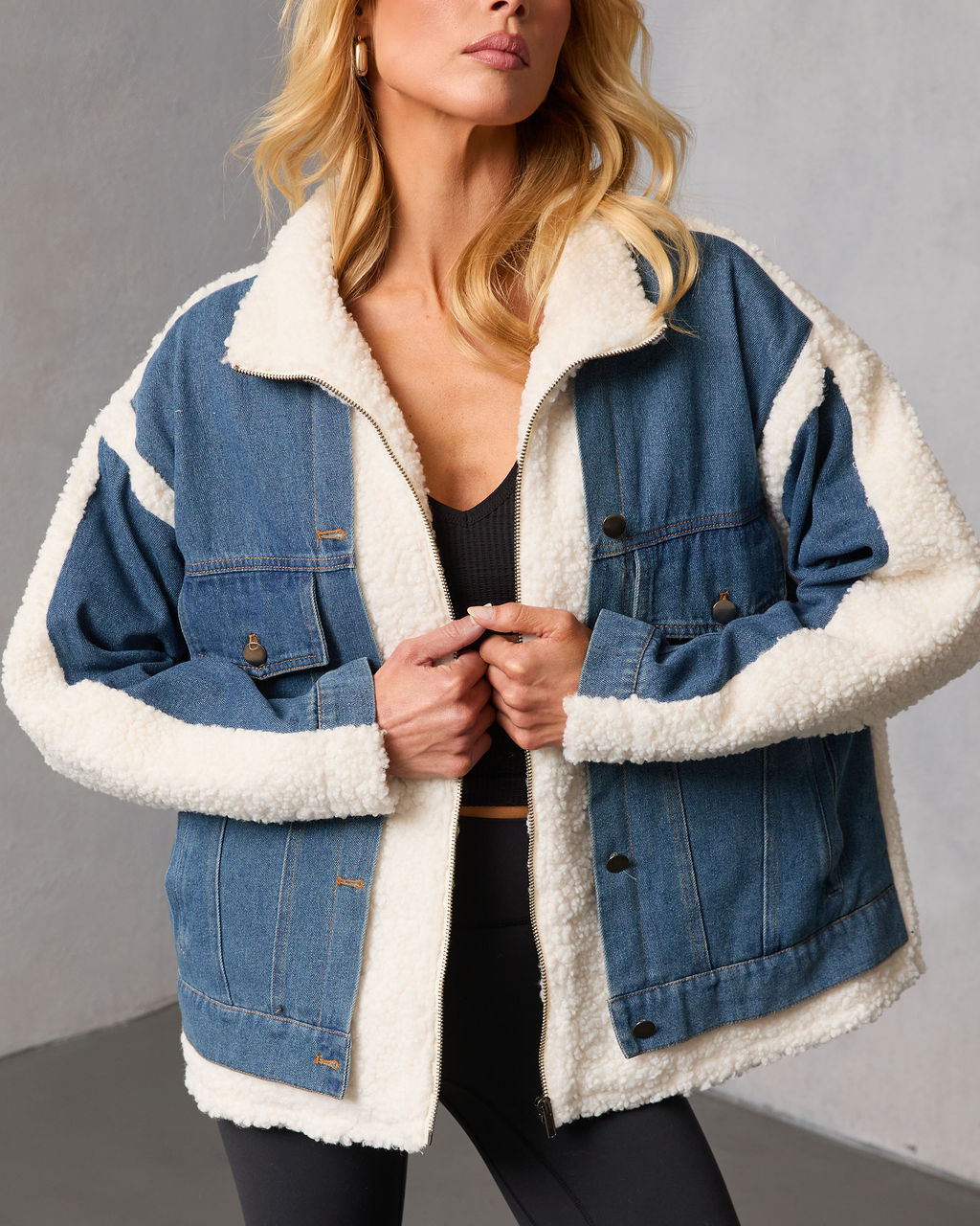 Beatrise Denim Contrast Sherpa Coat