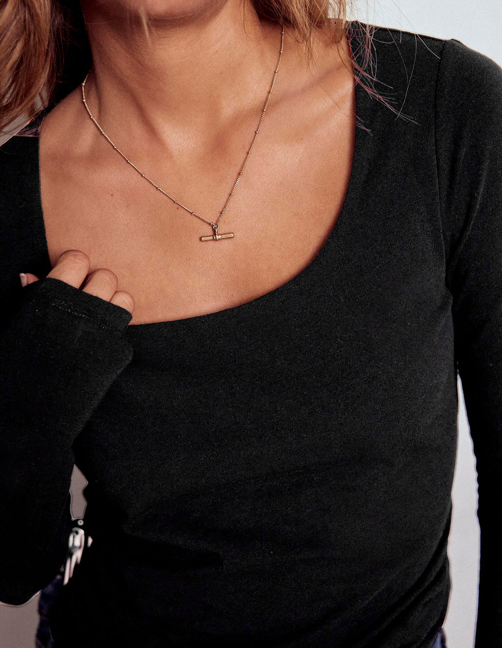 Double Layer Scoop Long Sleeve-Black