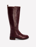 Brogue Detail Knee Boots-Oxblood