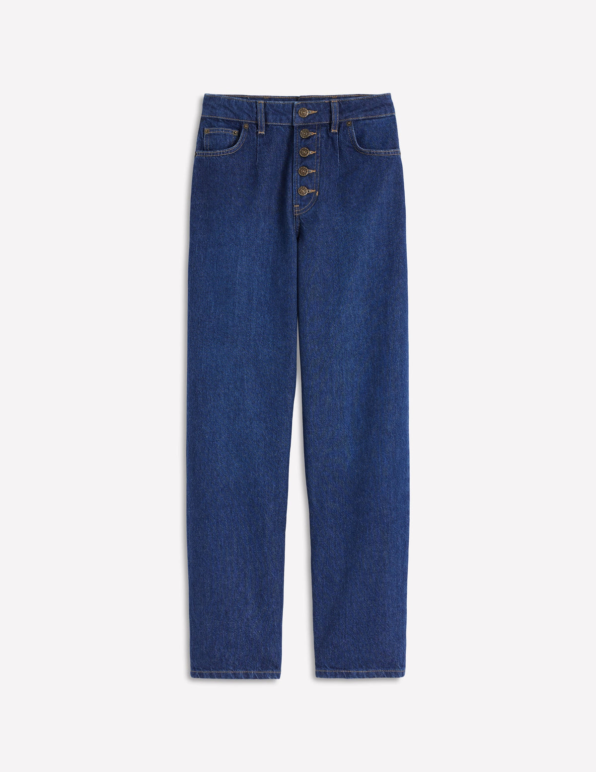 Exposed Button Straight Jeans-Indigo