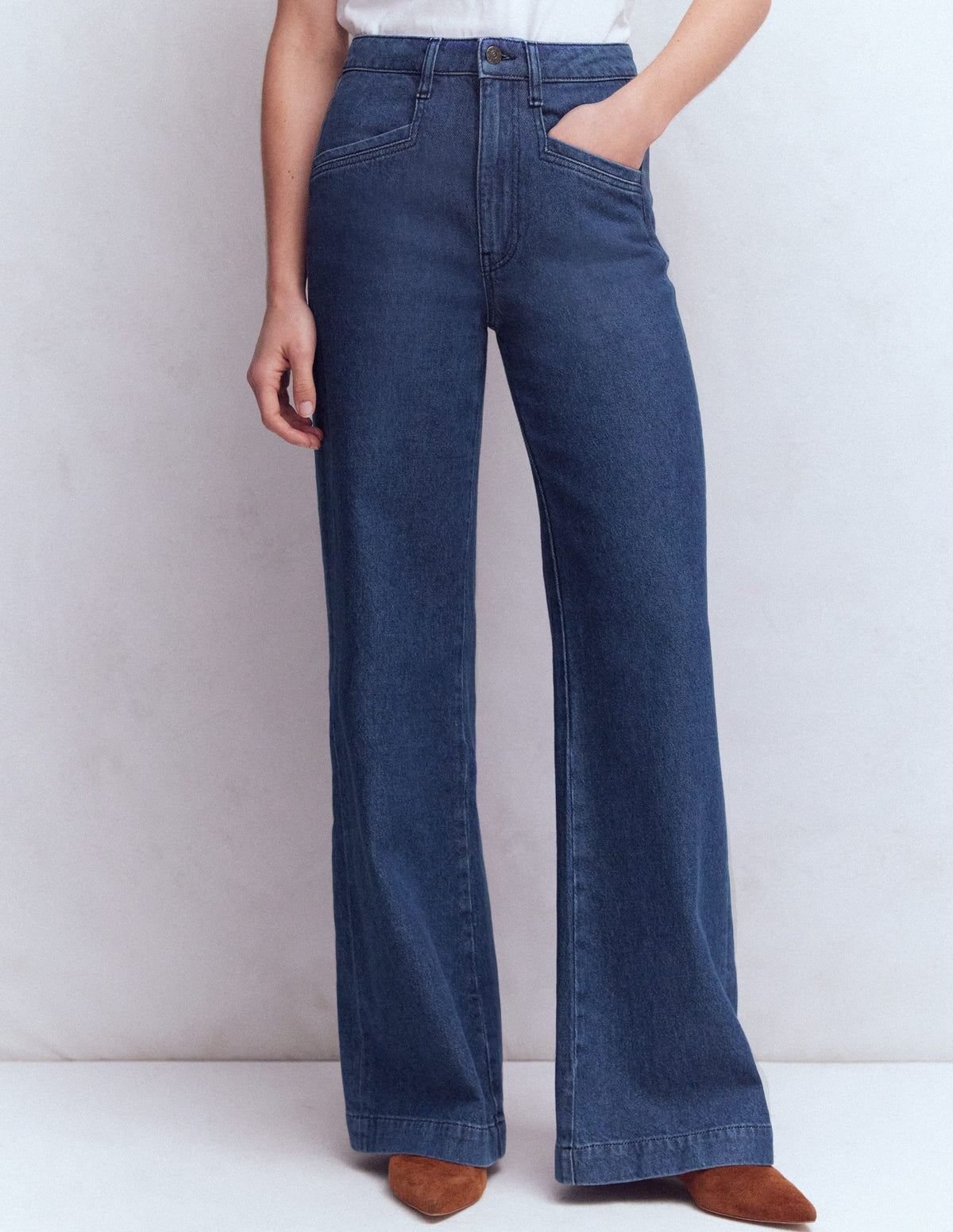 Pocket Detail Wide Leg Jeans-Mid Vintage
