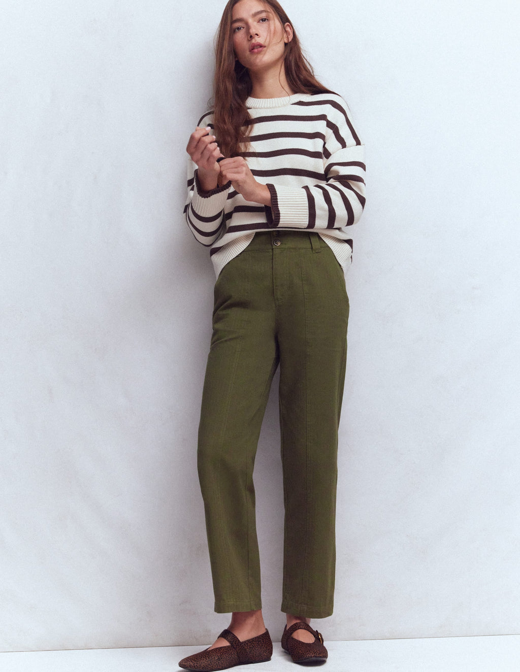 Straight Leg Chino Pants-Woodland Green Herringbone