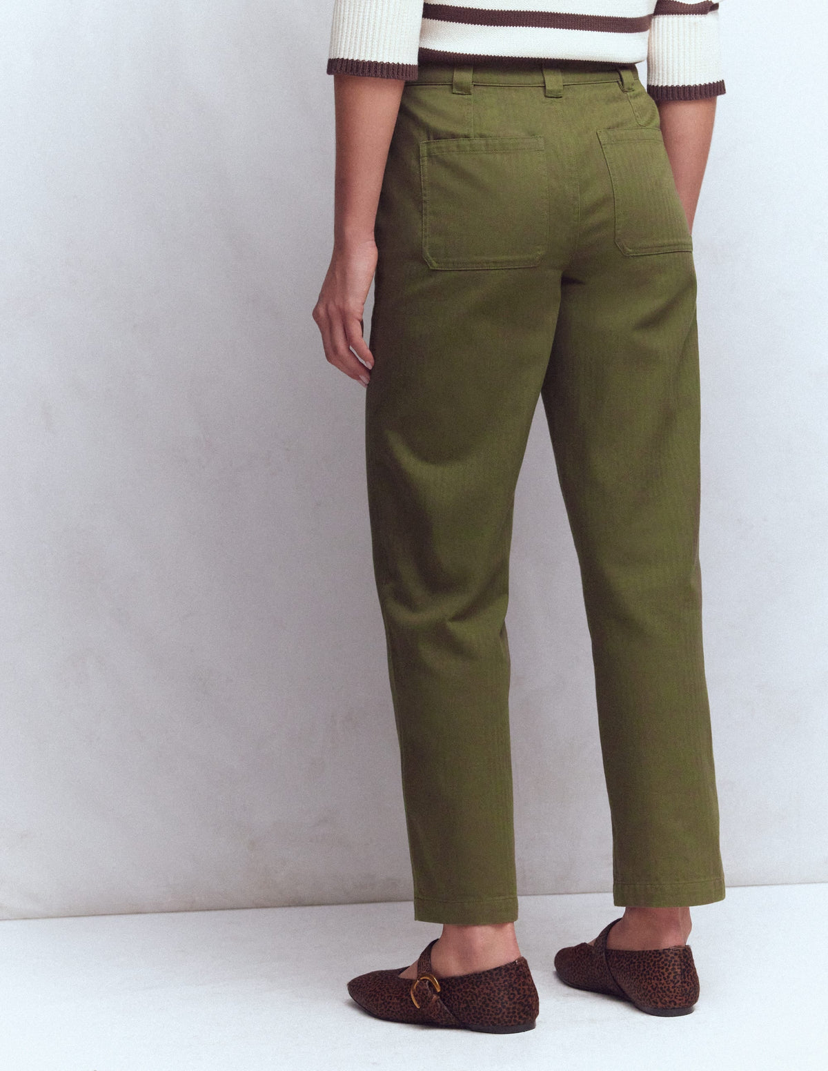 Straight Leg Chino Pants-Woodland Green Herringbone