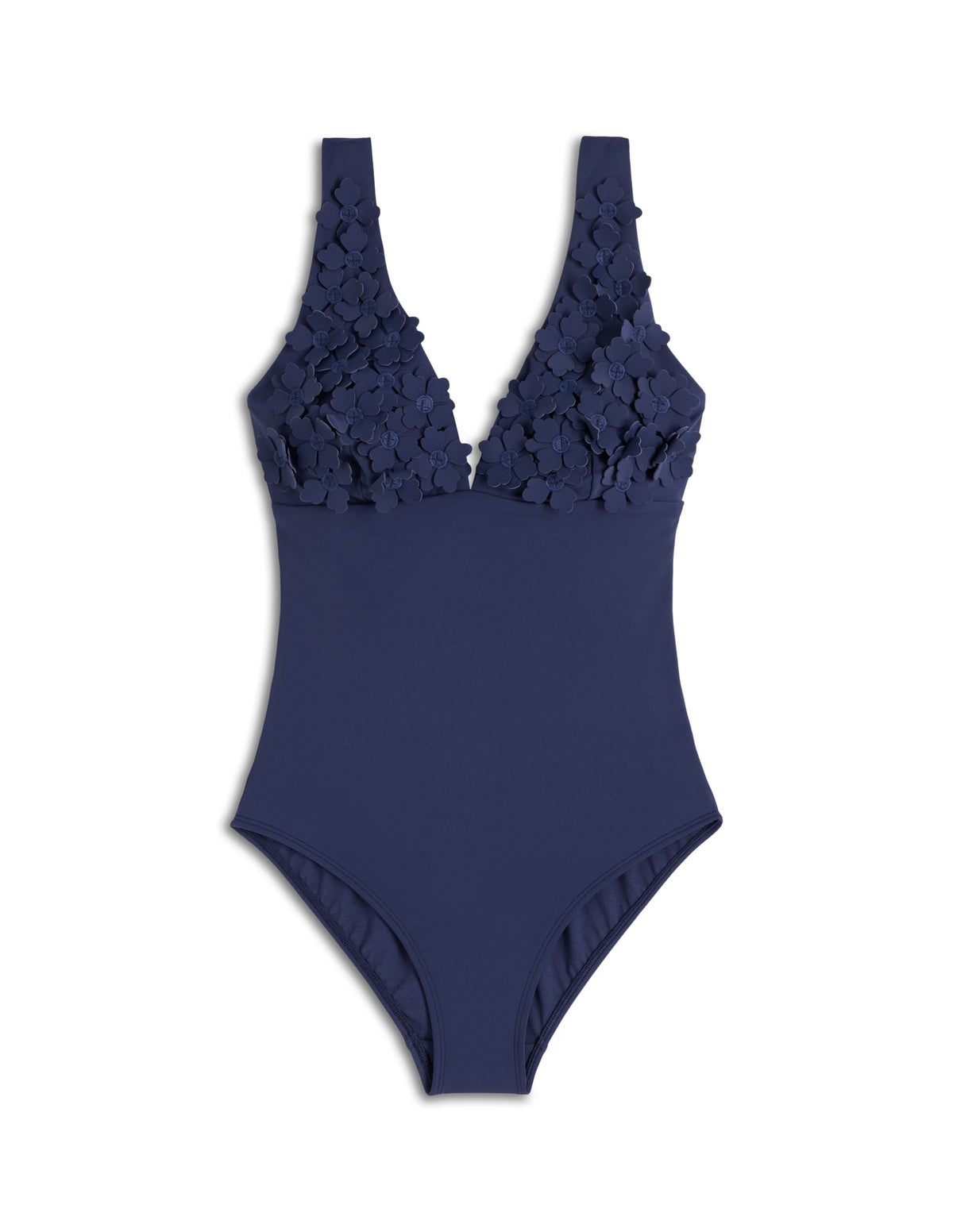 Flower Appliqué Swimsuit-Navy, Applique
