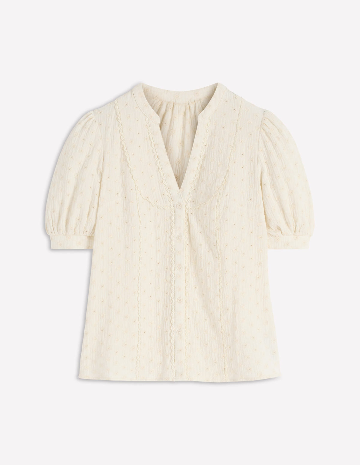 Trim Insert Double Cloth Top-Ivory Broderie