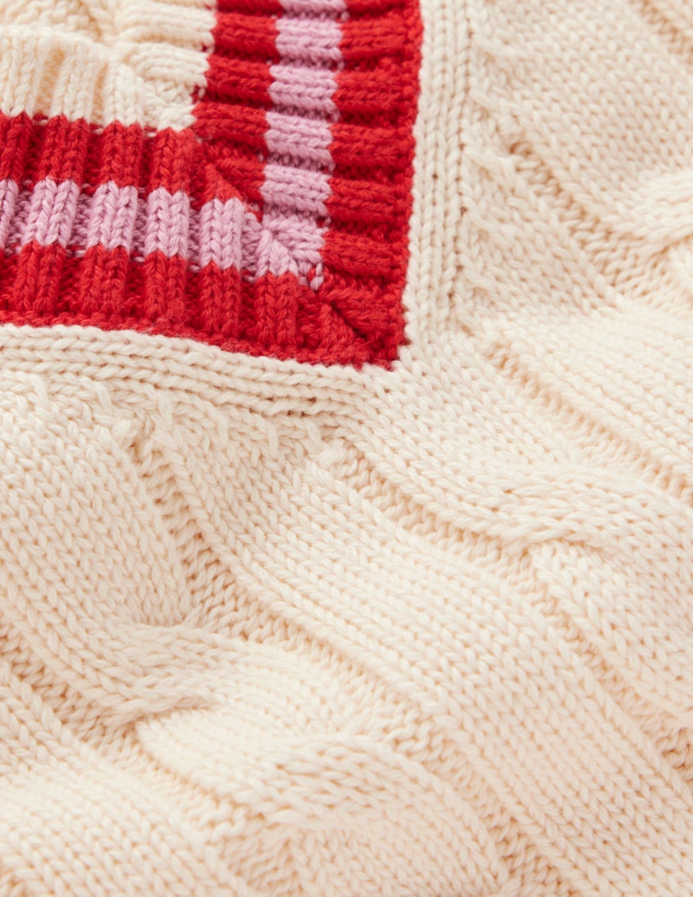 Textured Cotton Jumper-Ivory Cable, Red