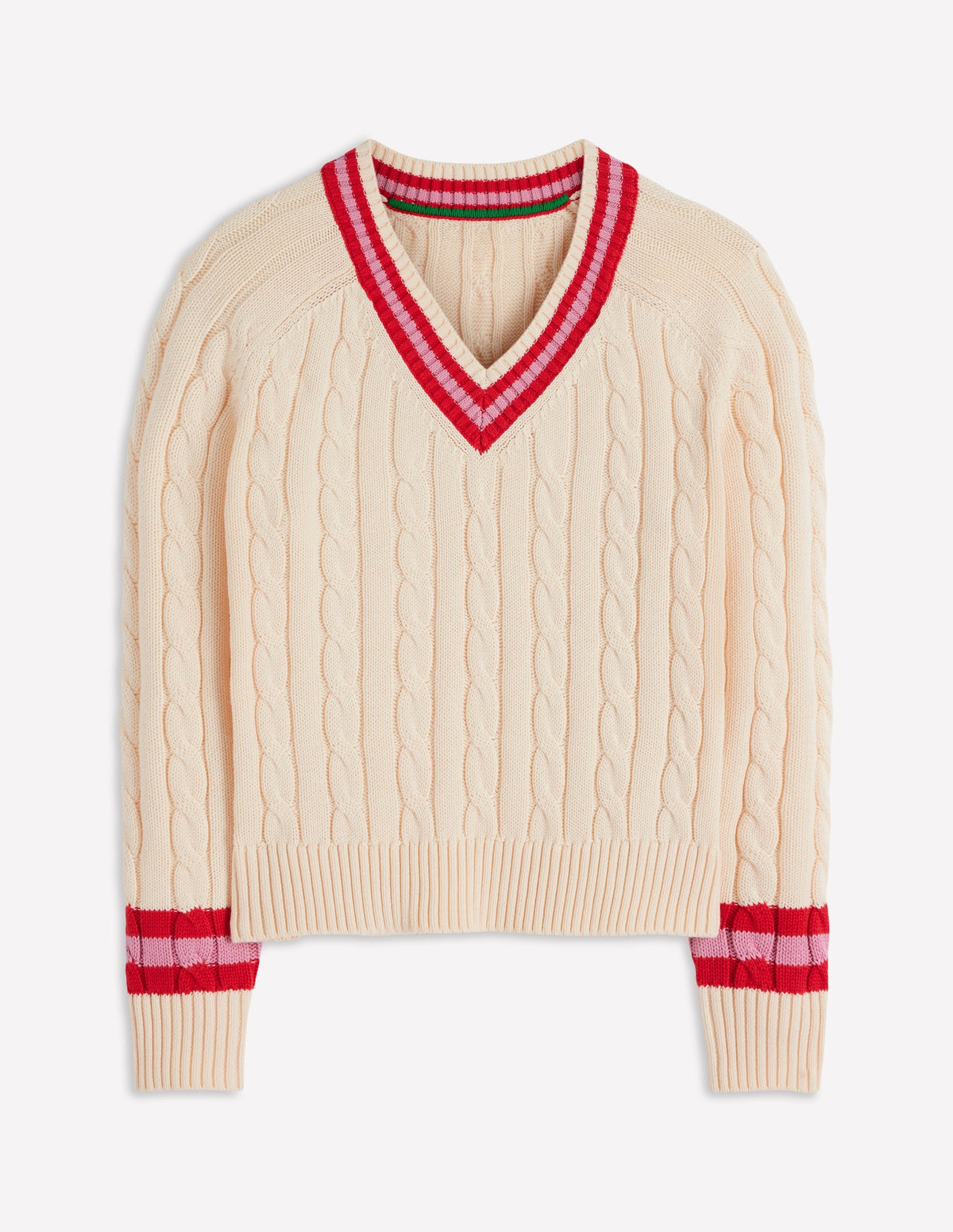 Textured Cotton Jumper-Ivory Cable, Red