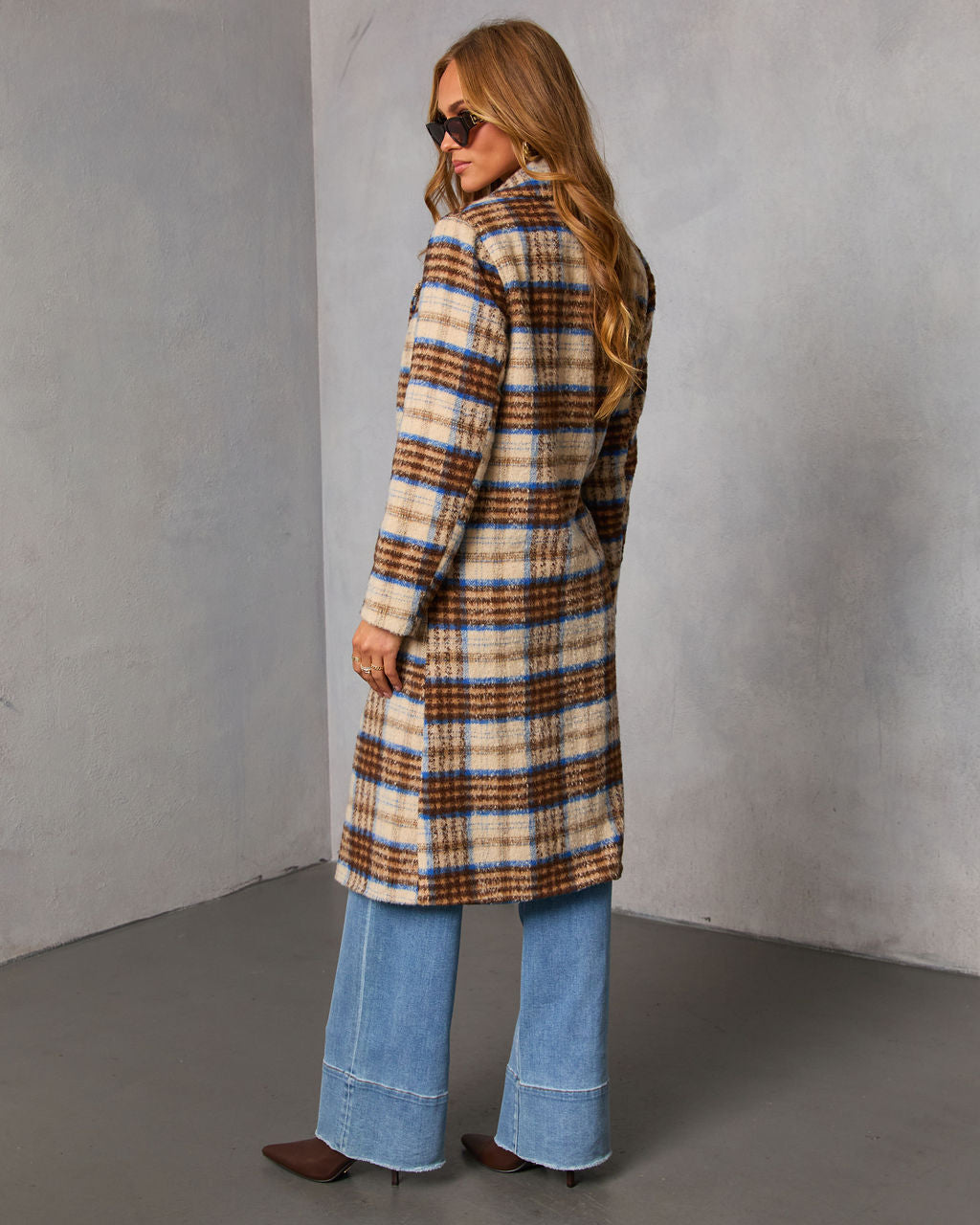 Isarn Plaid Double Breasted Long Coat