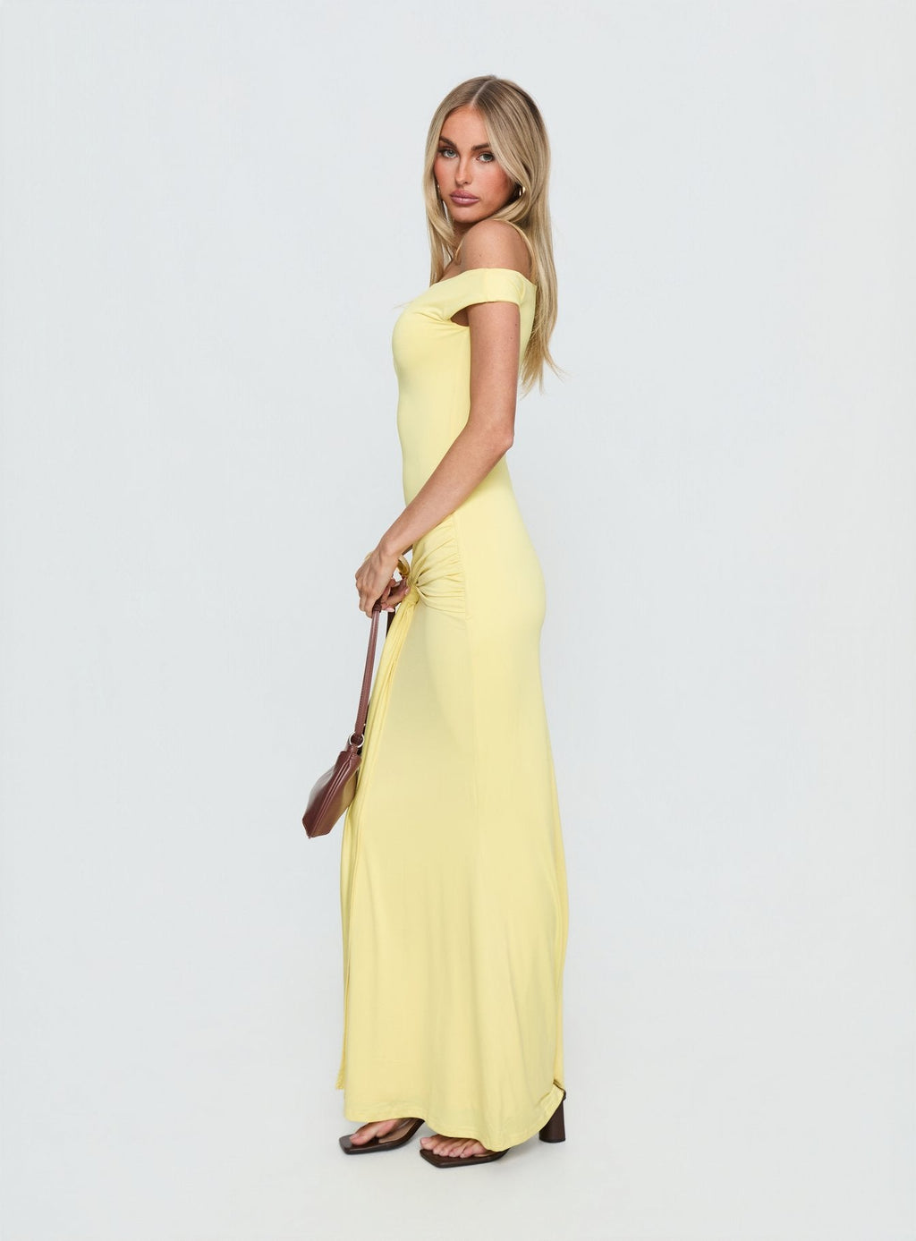 Get Lucky Drape One Shoulder Maxi Dress Lemon Yellow