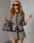 Holiday Elm  Contrast Vegan Leather Trim Houndstooth Blazer