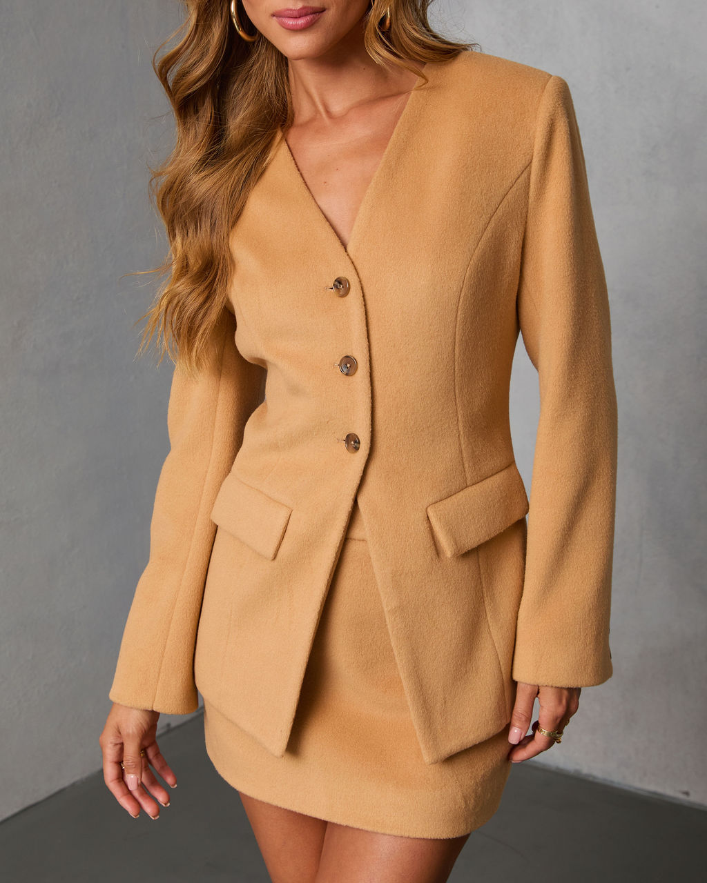 Cider Glow Brushed Collarless Jacket