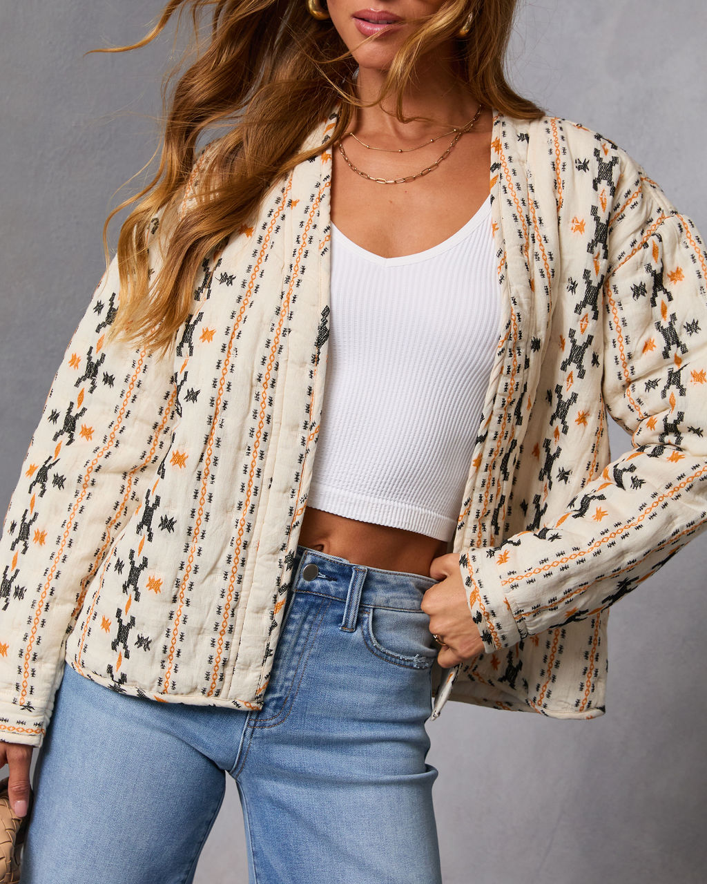 Sadena Printed Abstract Quilted Jacket