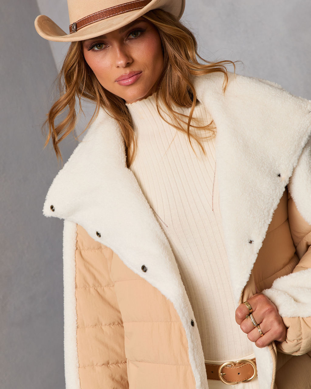 Malrin Sherpa Lined Contrast Puffer Coat