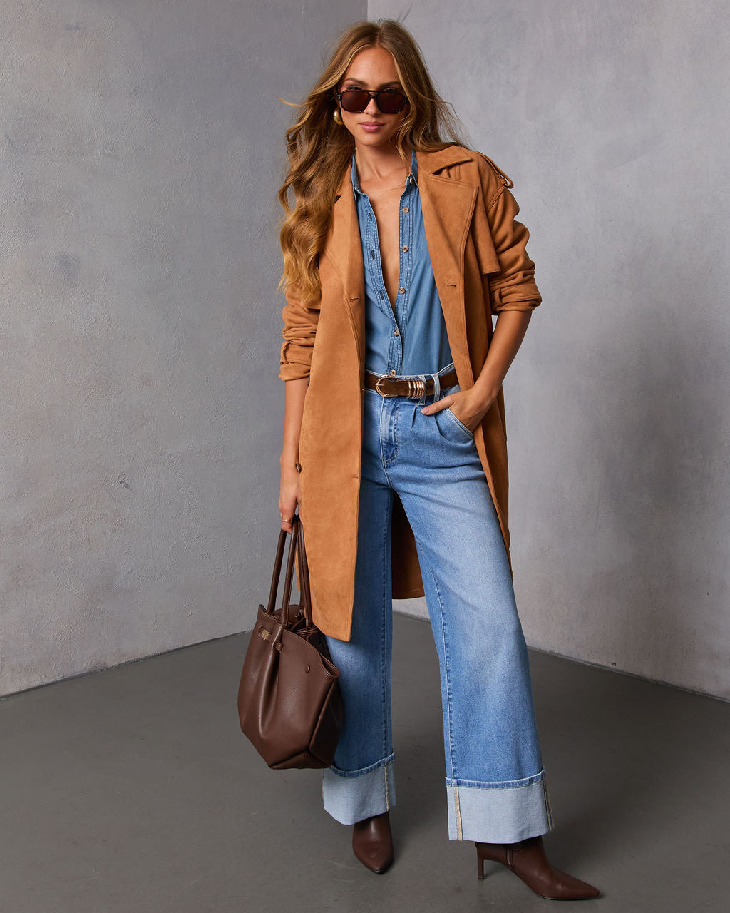 Samelah Suede Belted Trench Coat