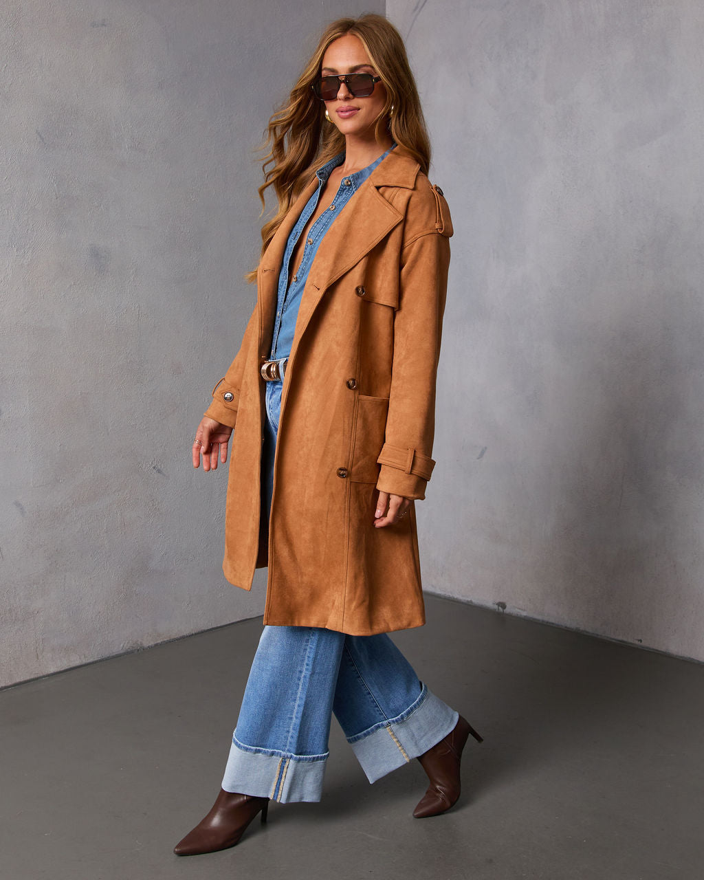 Samelah Suede Belted Trench Coat