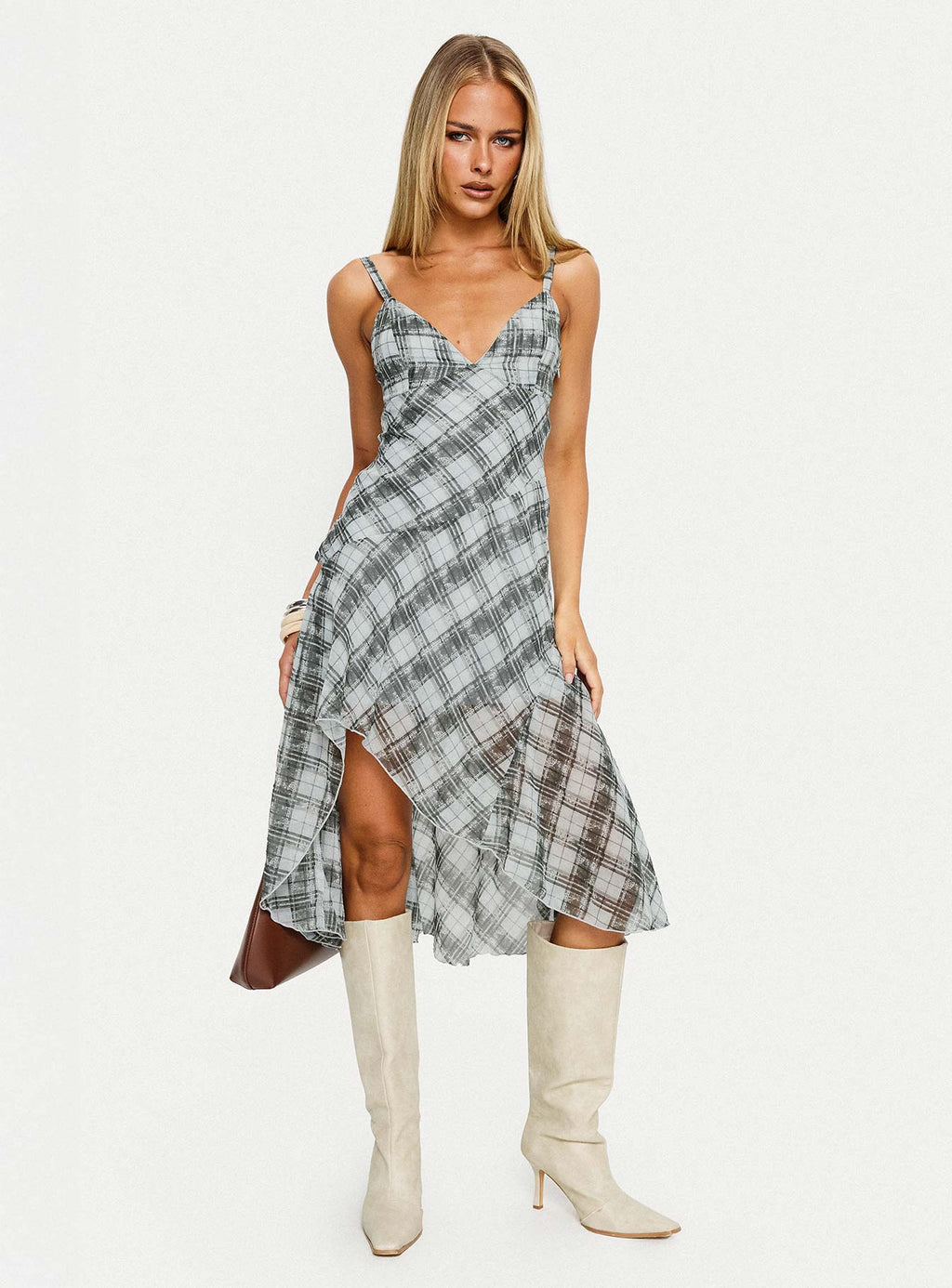 Murisa Asymmetrical Midi Dress Multi Check