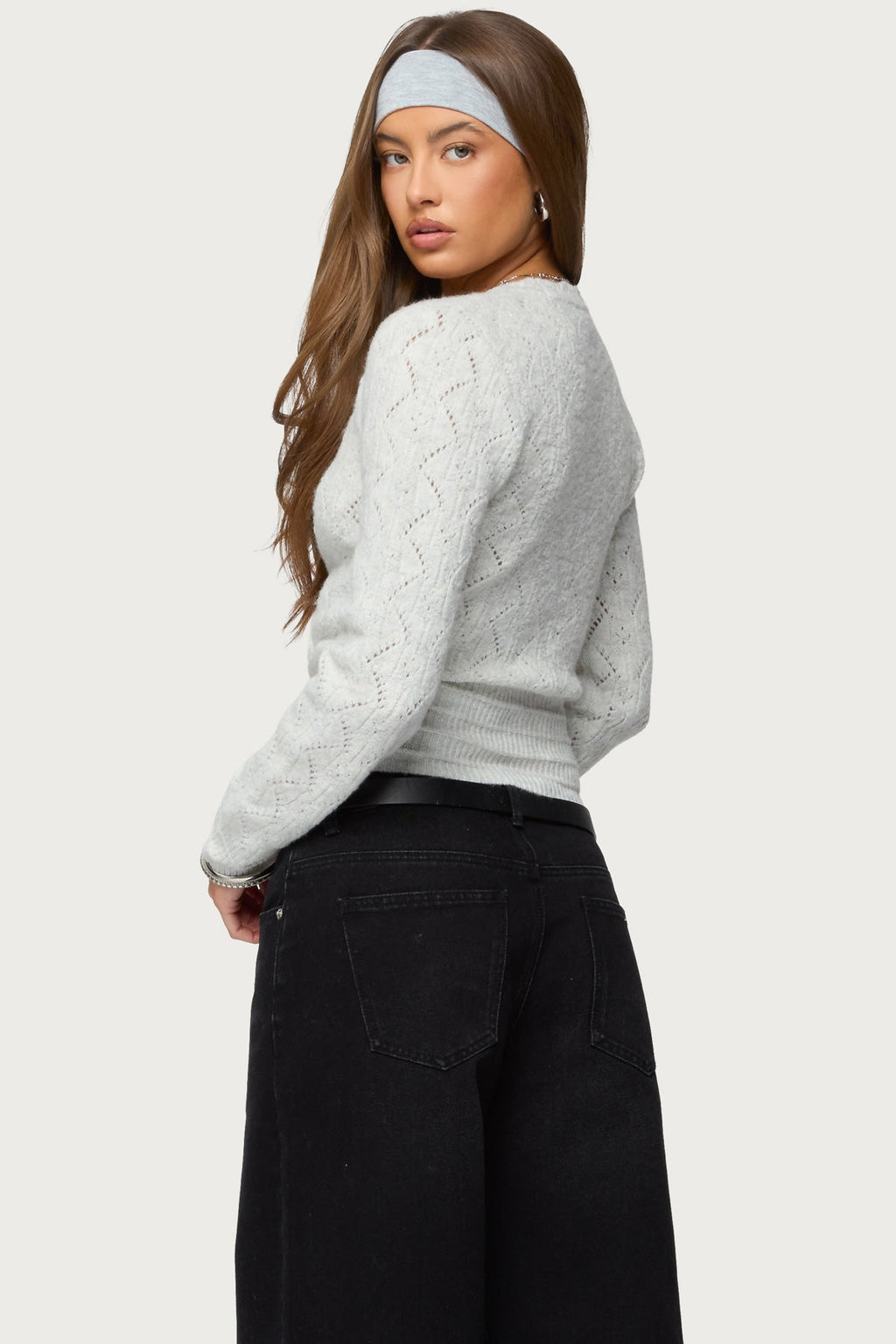 Janine Pointelle Knit V Neck Top
