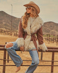 Heidi Shaggy Shearling Faux Suede Wrap Tie Jacket
