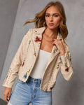 Wildflower Lane Embroidered Vegan Leather Jacket