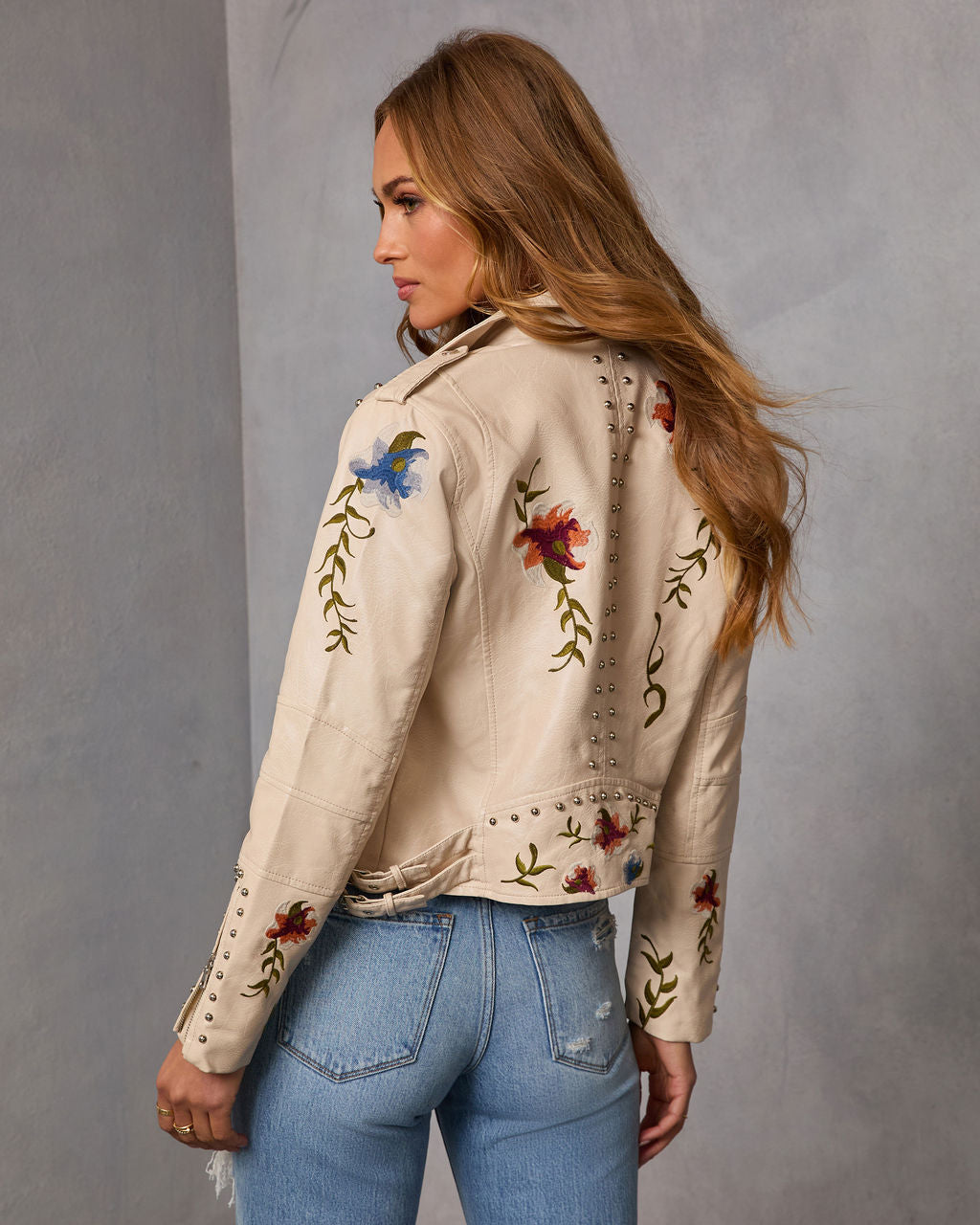 Wildflower Lane Embroidered Vegan Leather Jacket