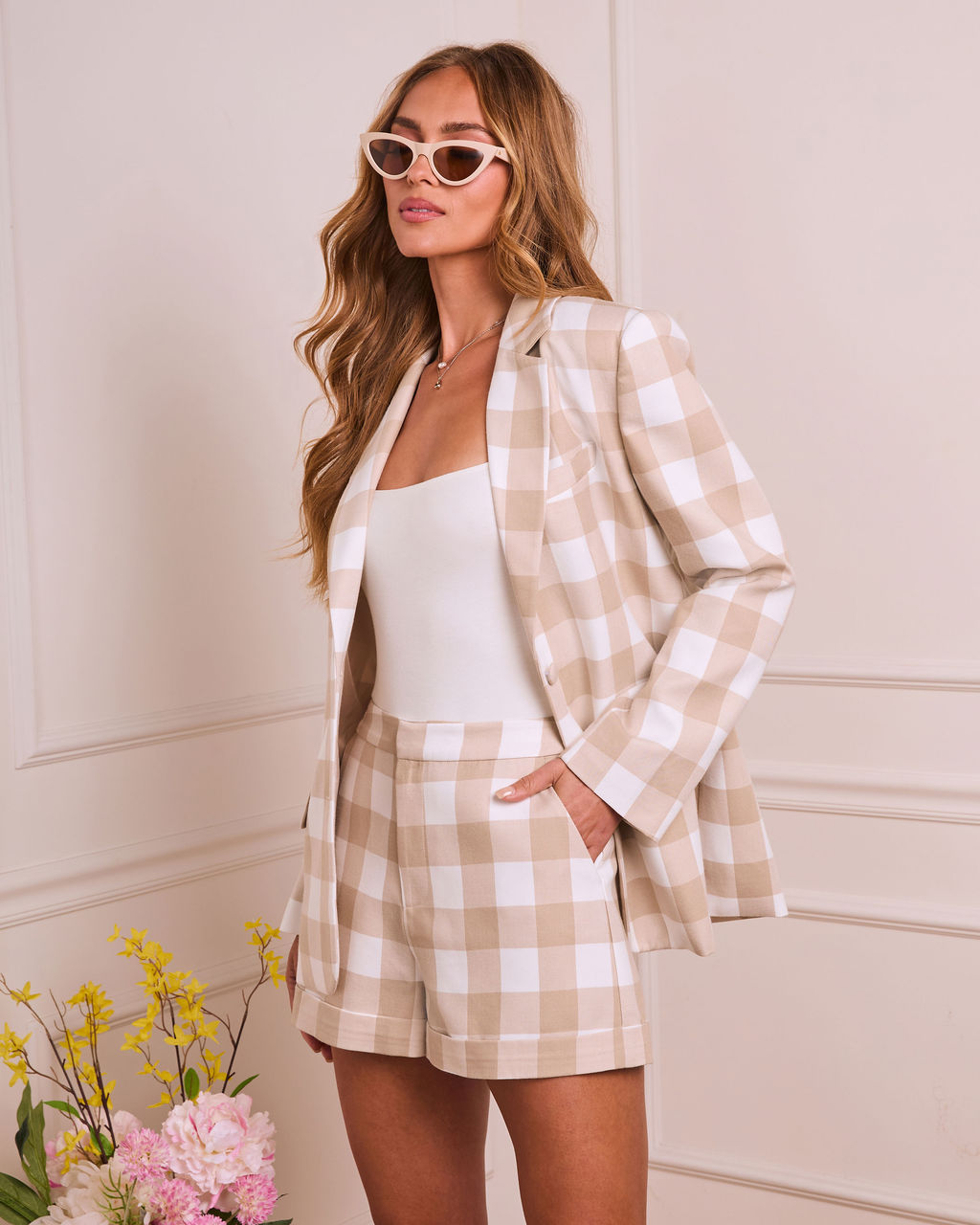 Soft Check Plaid Print Blazer