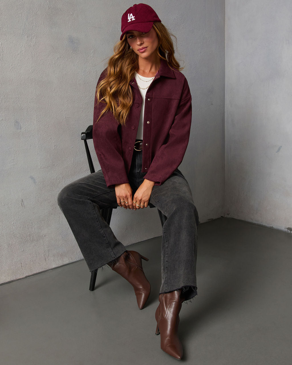Plum Skies Suede Front Button Shirt Jacket
