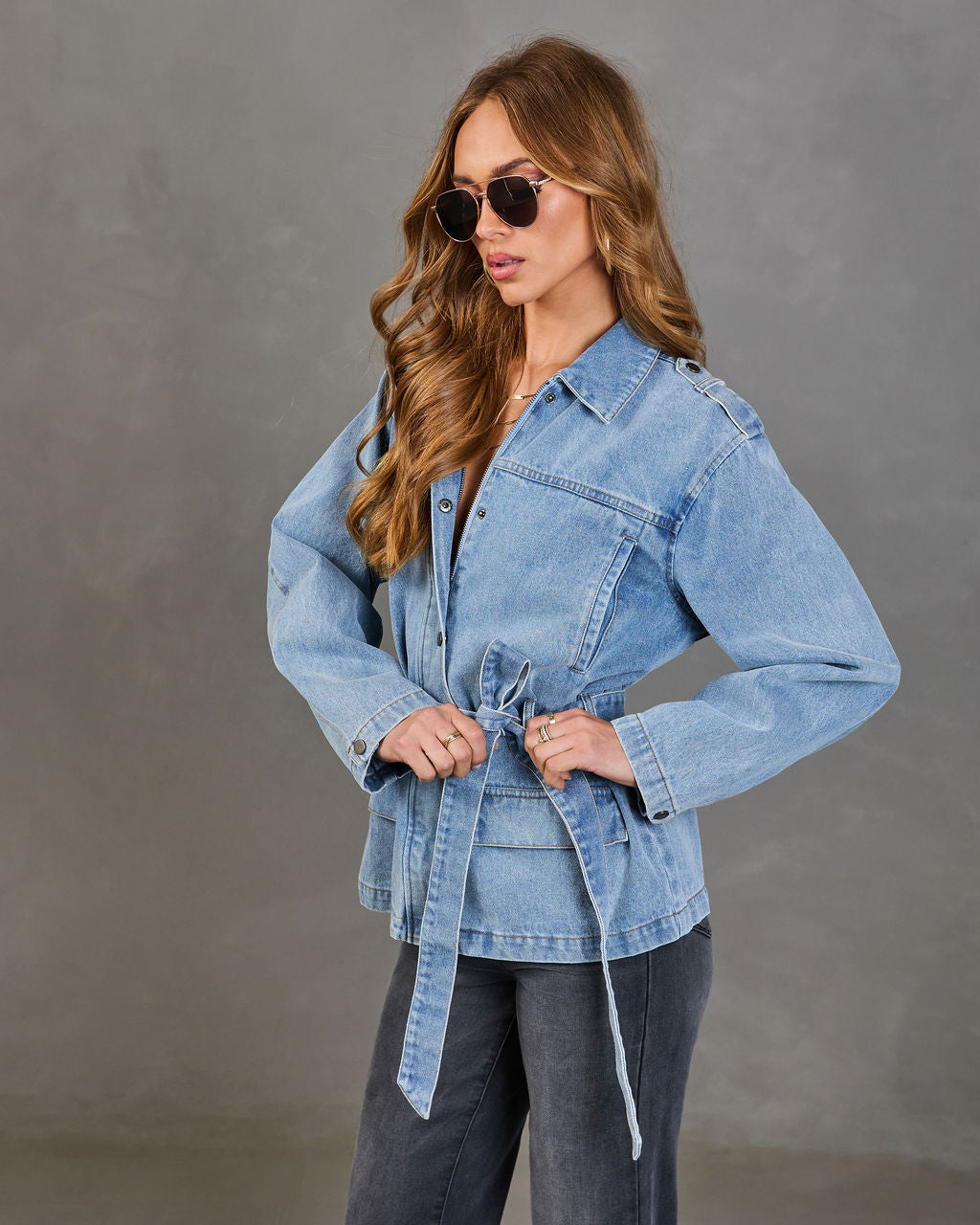 Weekend In Blue Waist Tie Denim Jacket